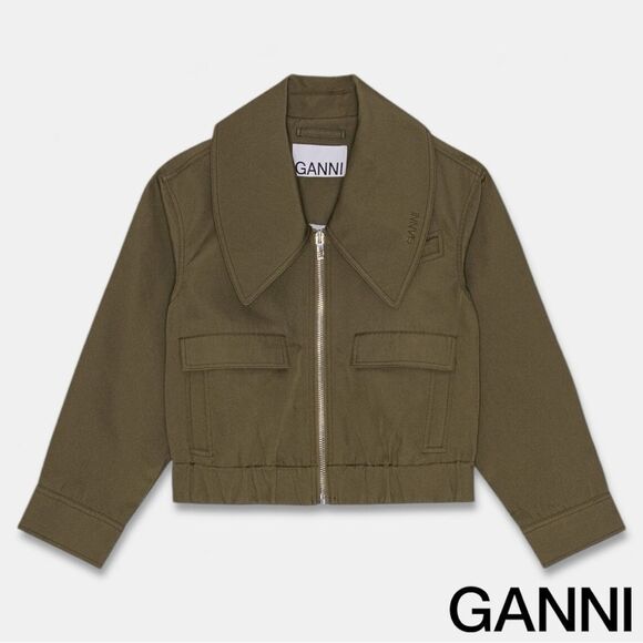 GANNI **NWT** Kalamata Green Heavy Twill Wide Collar Short Jacket - Picture 10 of 15